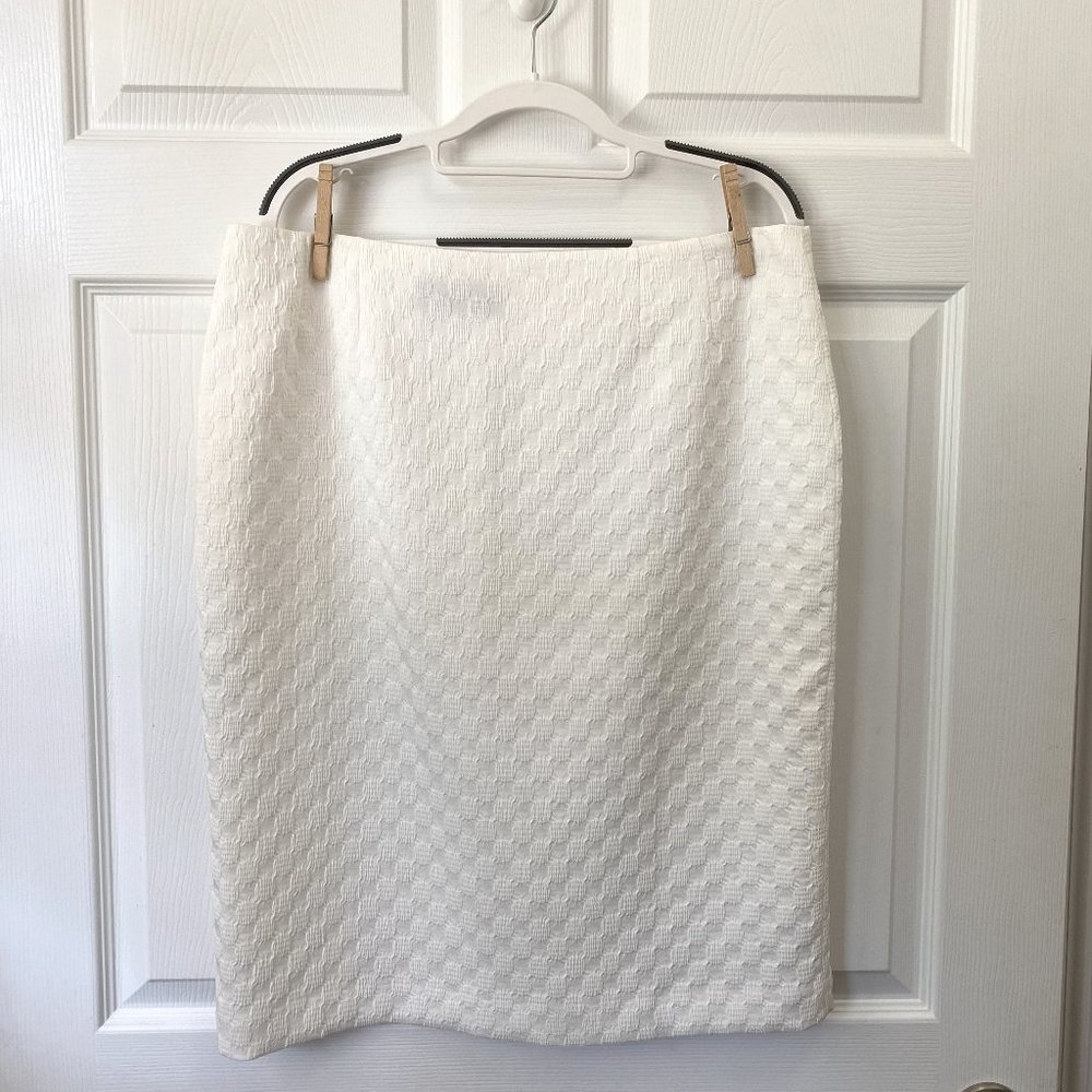 Black Label by Evan Picone Skirt, White Textured Dots, Lined, Size 12